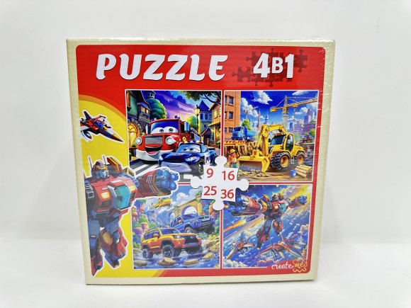 ПАЗЛЫ 4 В 1. МАШИНЫ И РОБОТЫ  (9,16, 25, 36 эл.) (арт.П-7587)
