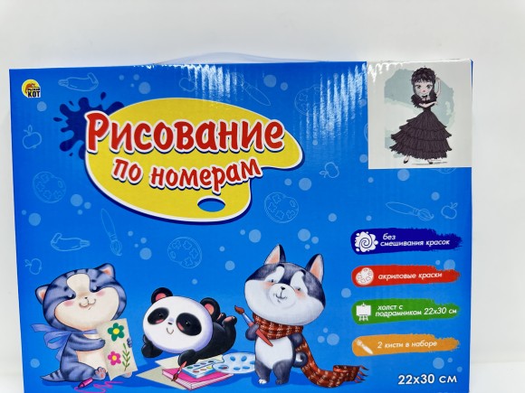 Холст с красками 22х30 по номер. в кор. (15цв.) Девочка в готическом платье (Арт. Х-4016)